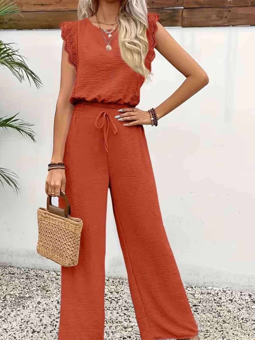 Women's Rust Wide-Leg Drawstring Pants - Picture 4 of 4